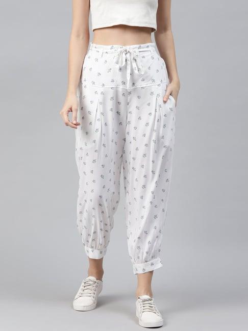 ayaany off white printed drawstring crop pants