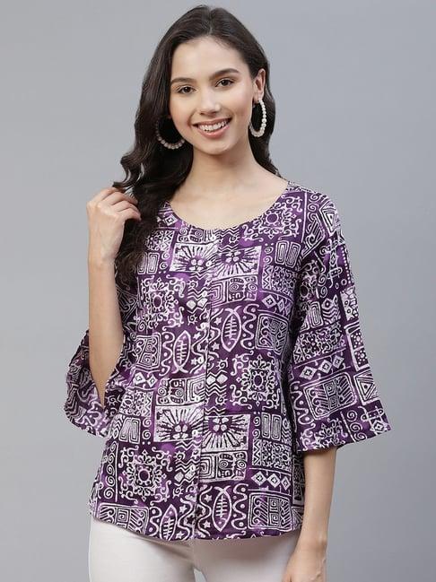ayaany purple printed cotton top