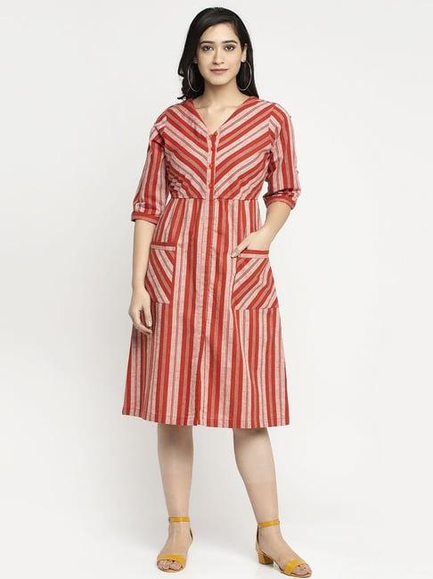 ayaany red striped cotton dress