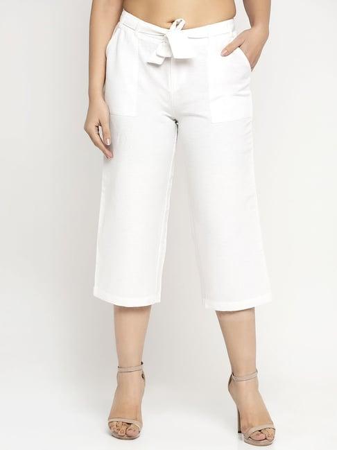 ayaany white mid rise cotton trousers