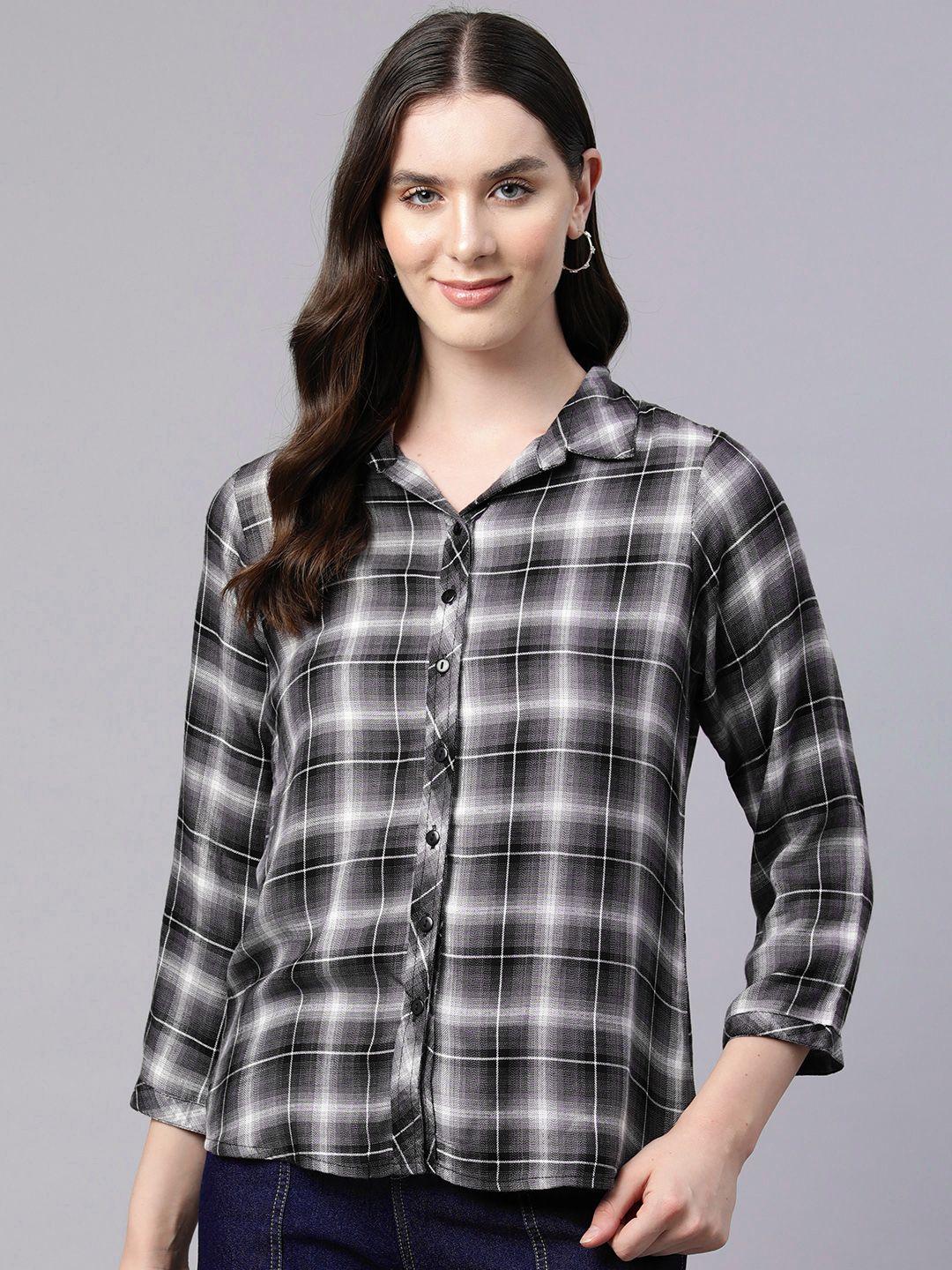 ayaany women black tartan checked casual shirt