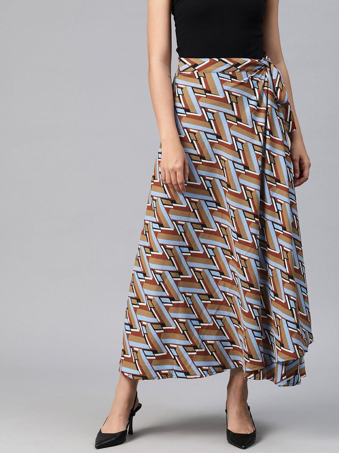 ayaany women geometric printed tie-ups wrap maxi skirt