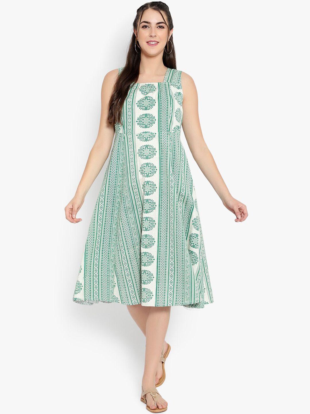 ayaany women green & white printed a-line dress