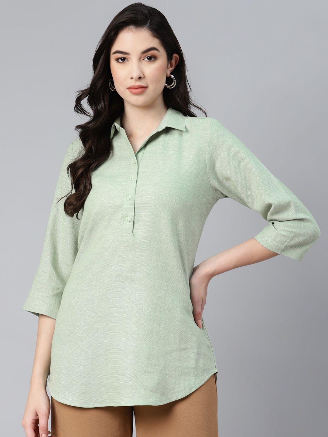 ayaany women green solid pure cotton longline top