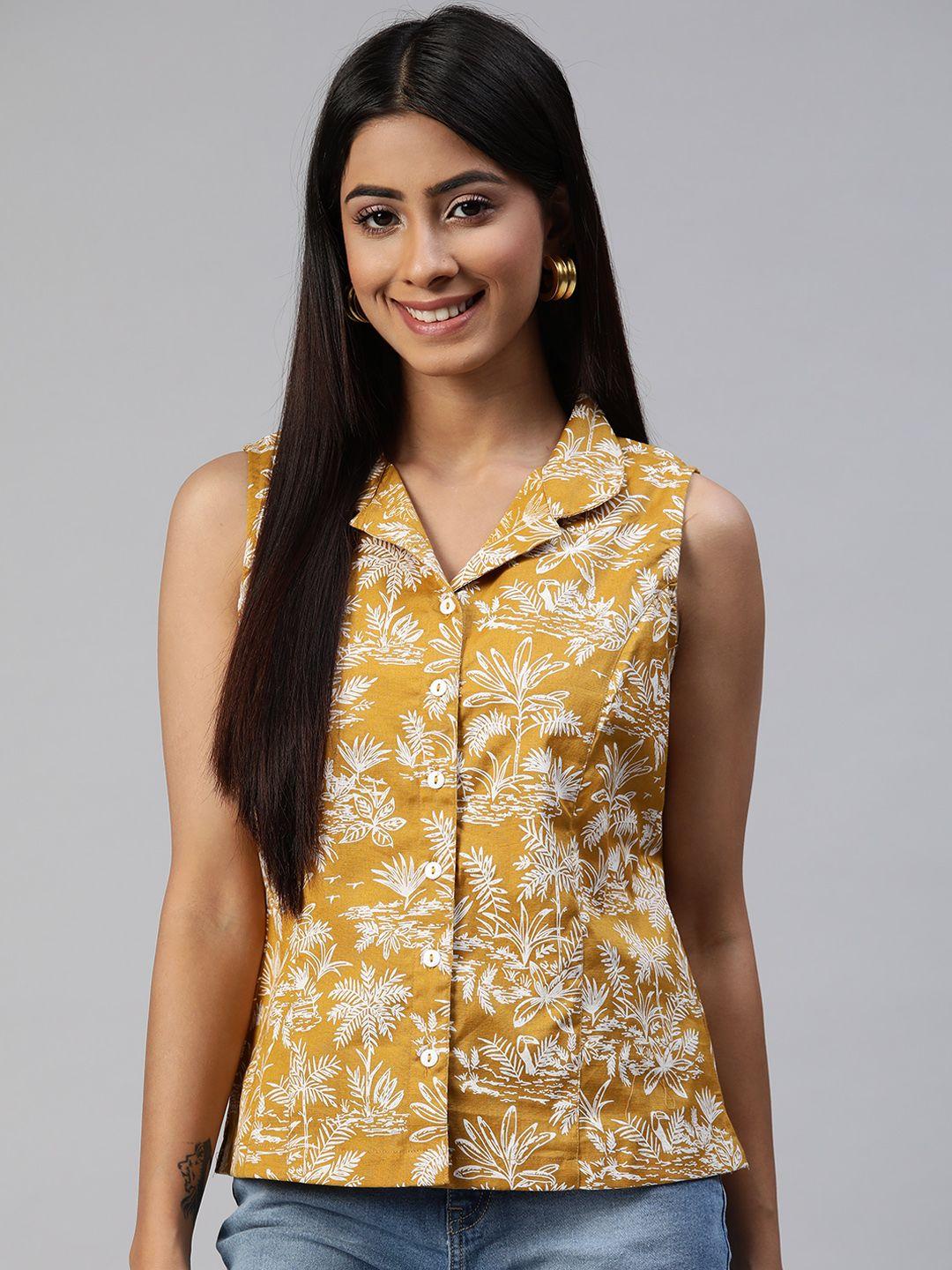 ayaany women mustard comfort floral printed casual shirt