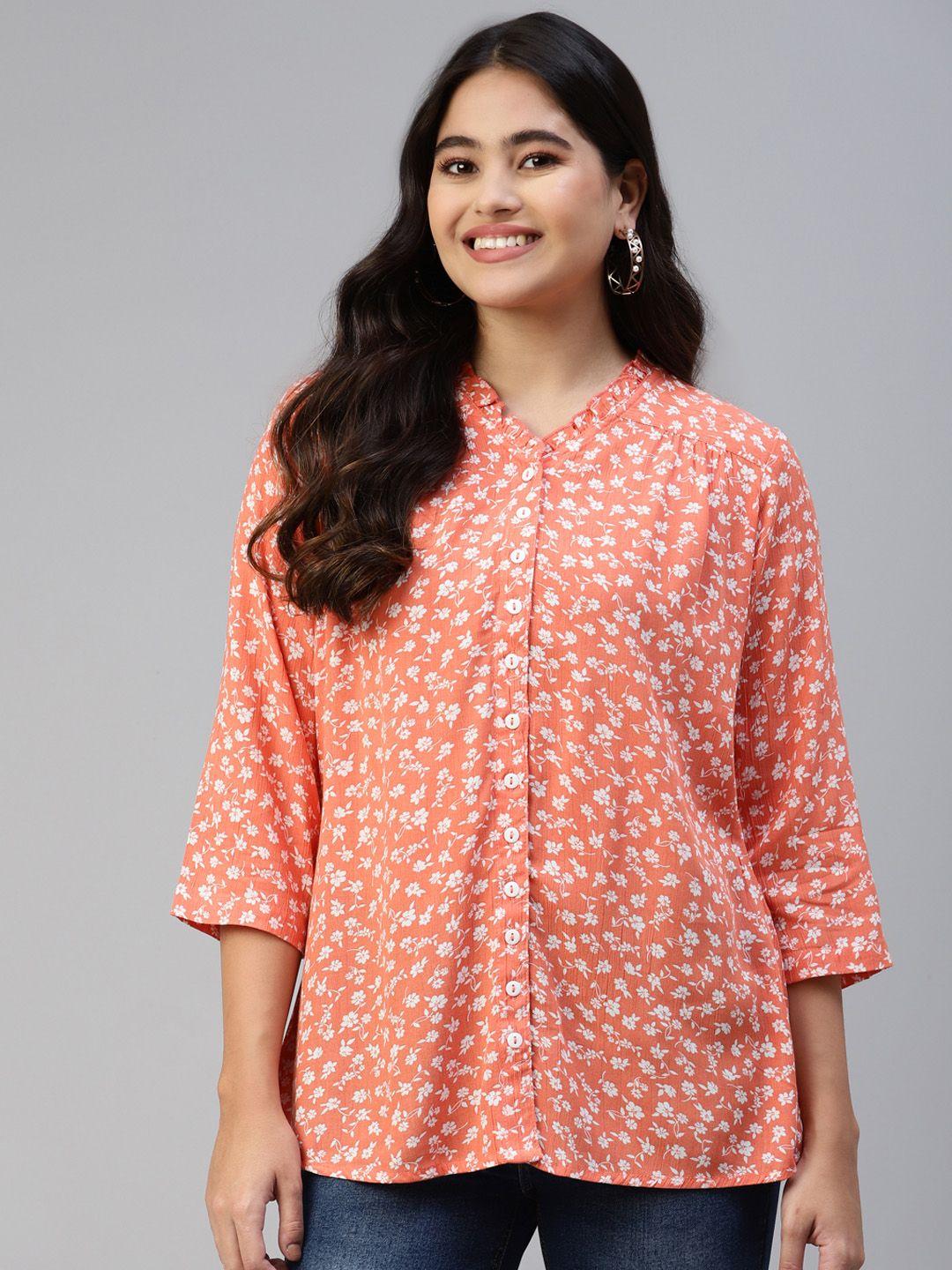 ayaany women orange floral printed casual shirt