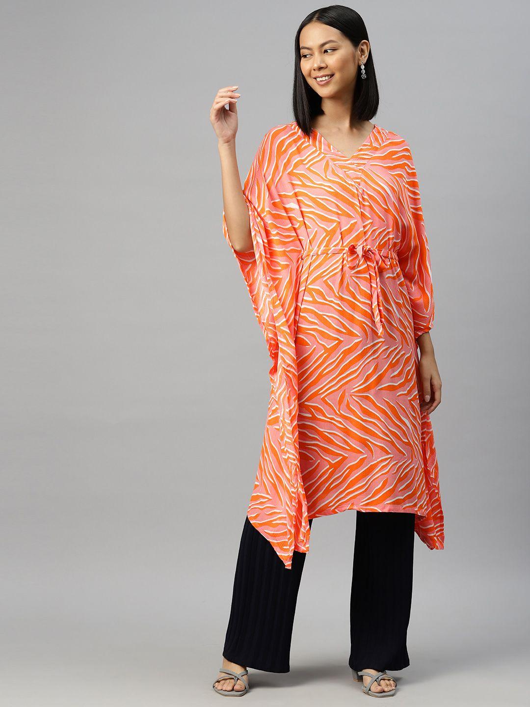 ayaany women printed flared sleeves cotton kaftan kurta