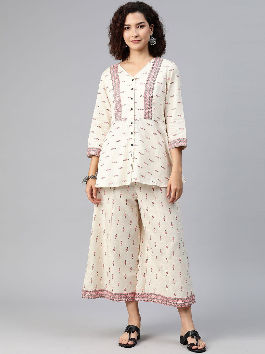 ayaany women printed regular pure cotton kurta with palazzos