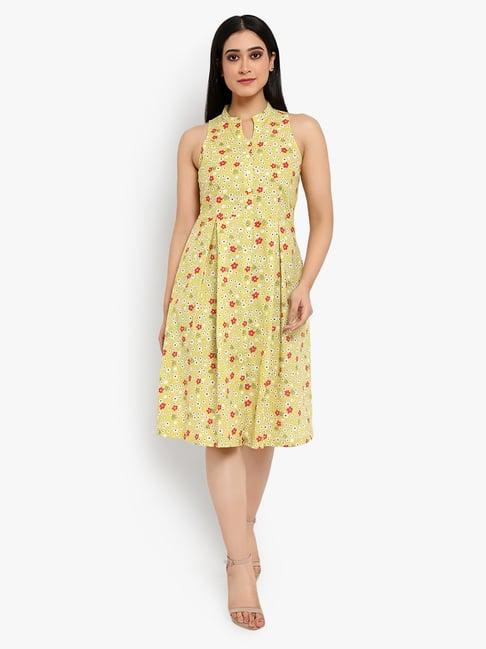 ayaany yellow floral print cotton dress