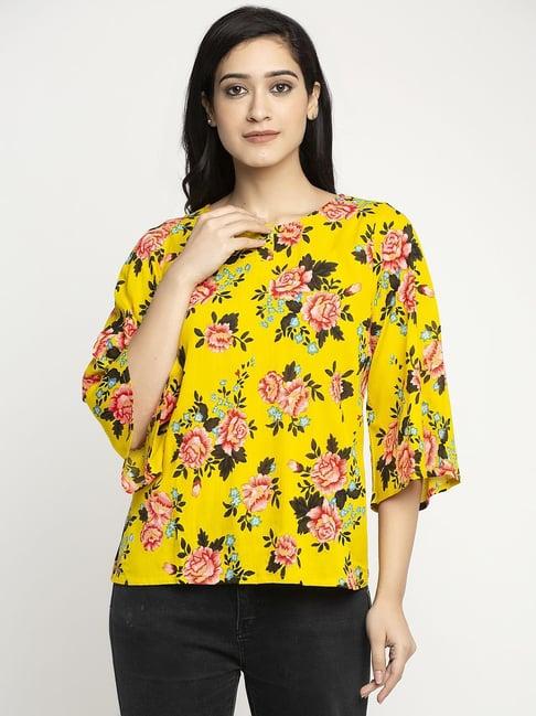 ayaany yellow floral print cotton top