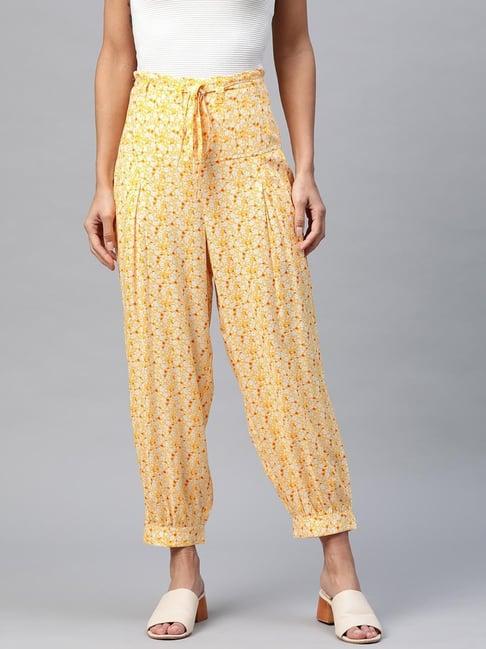 ayaany yellow floral print trousers