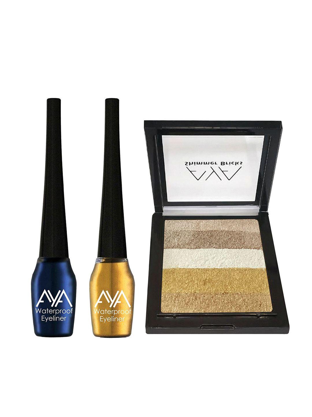 ayawaterproof liquid eyeliner set of 2- 5 ml each & shimmer brick highlighter