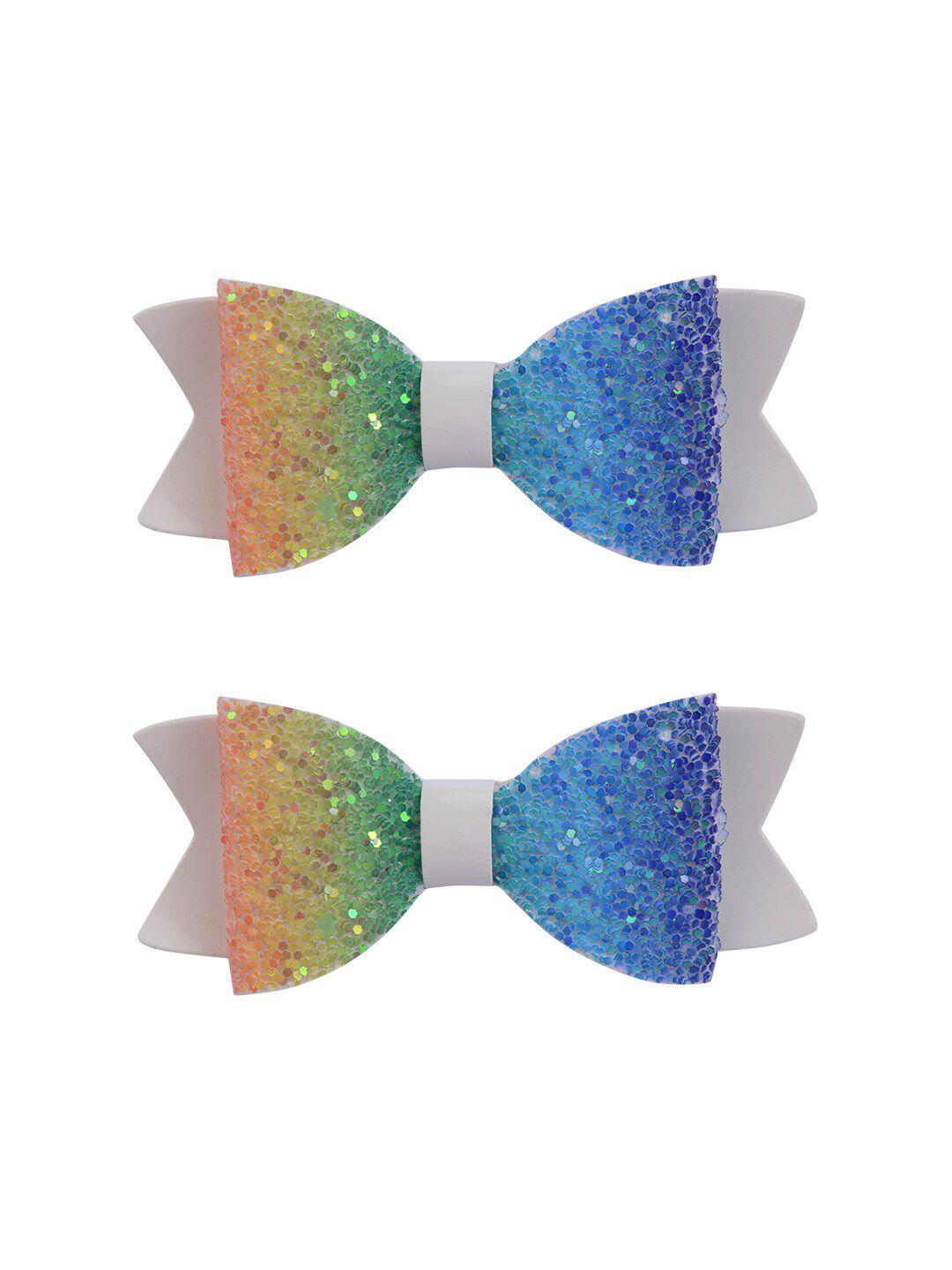 aye candy girls blue & multicoloured set of 2 glitter embellished alligator hair clip