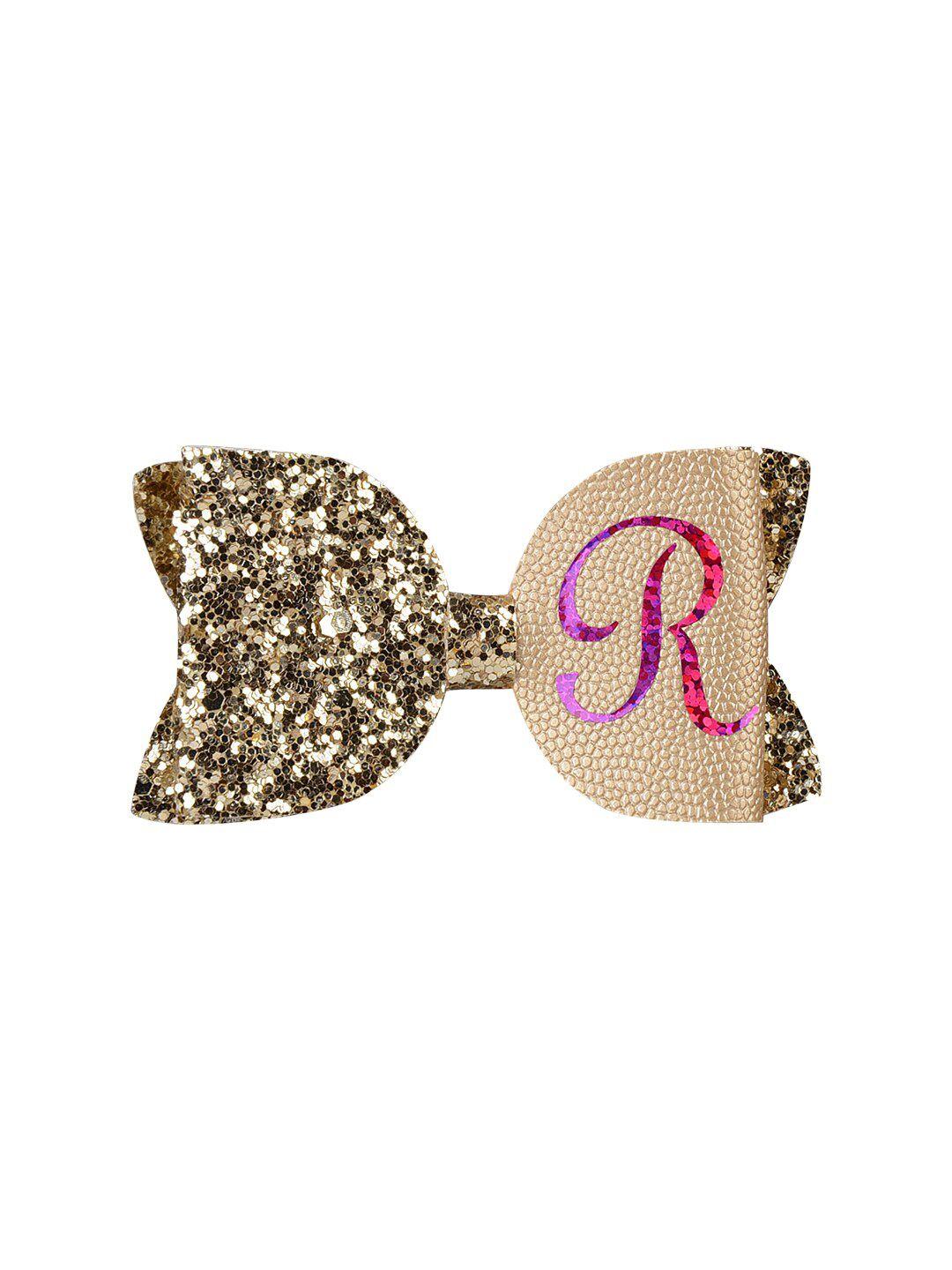 aye candy girls gold-toned & pink embellished initial r bow alligator hair clip