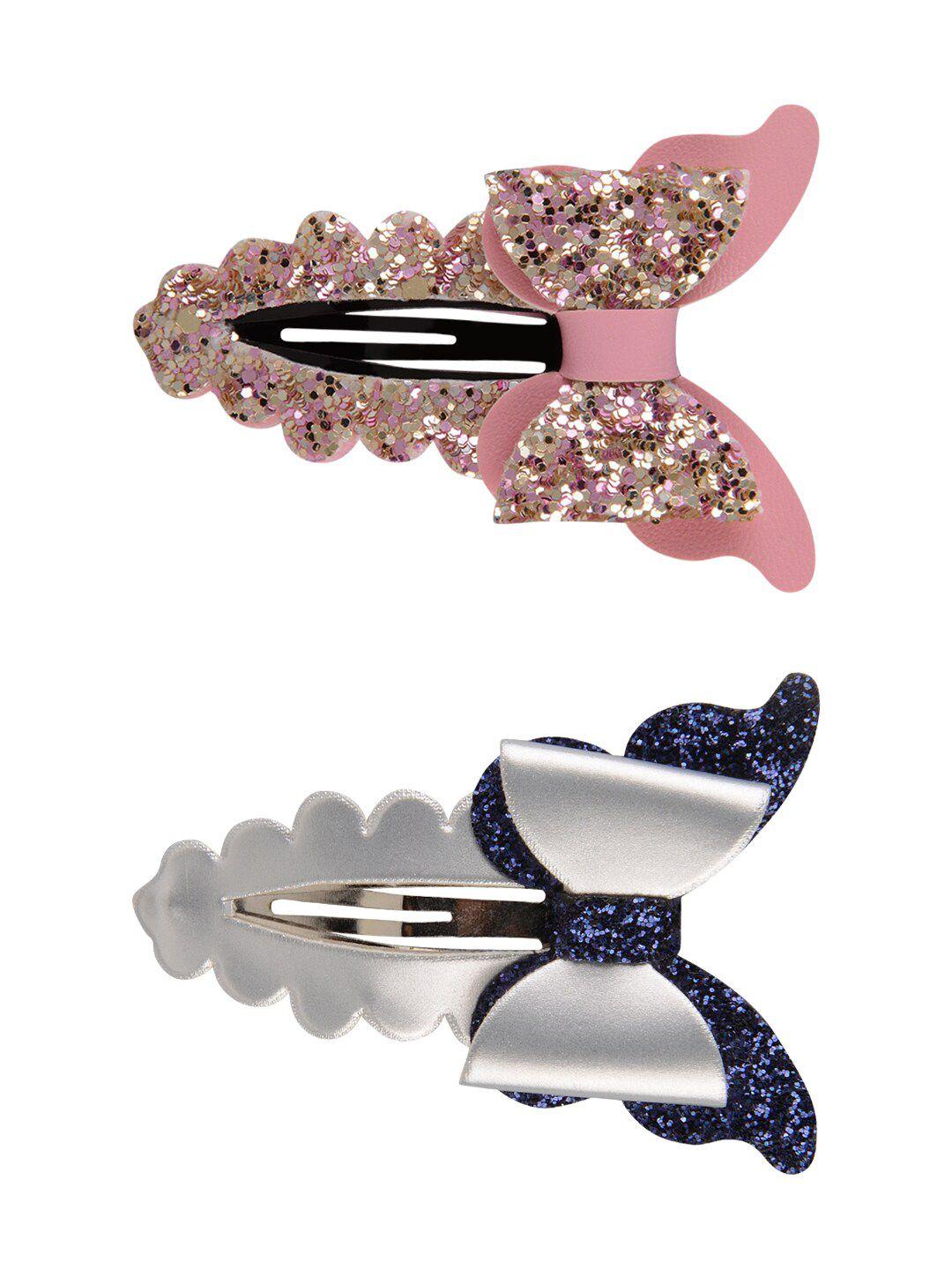 aye candy girls navy blue & pink set of 2 embellished tic tac hair clip