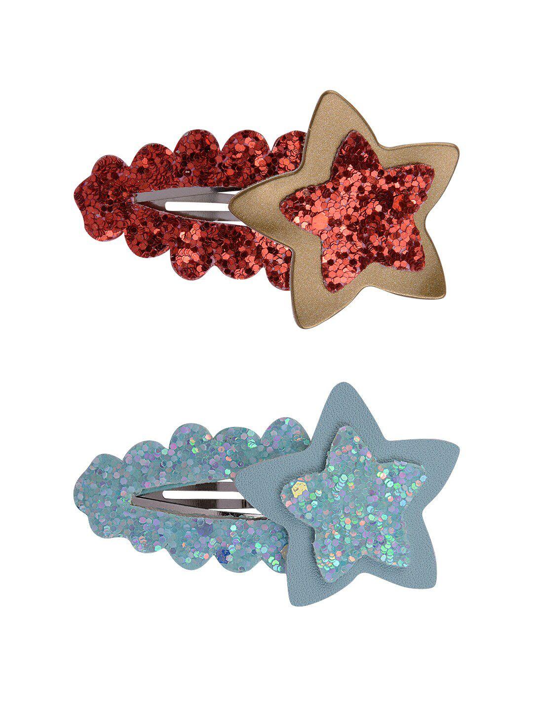 aye candy girls pack of 2 red & blue embellished hair clips