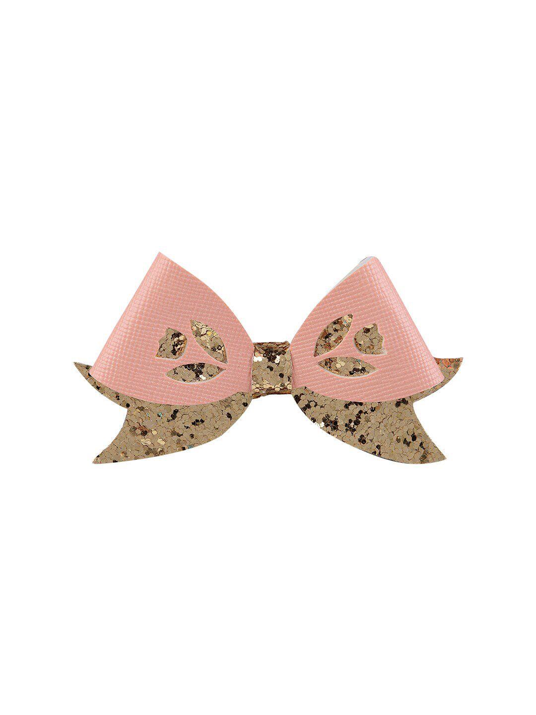 aye candy girls peach-coloured & gold-toned embellished tiny bow alligator hair clip