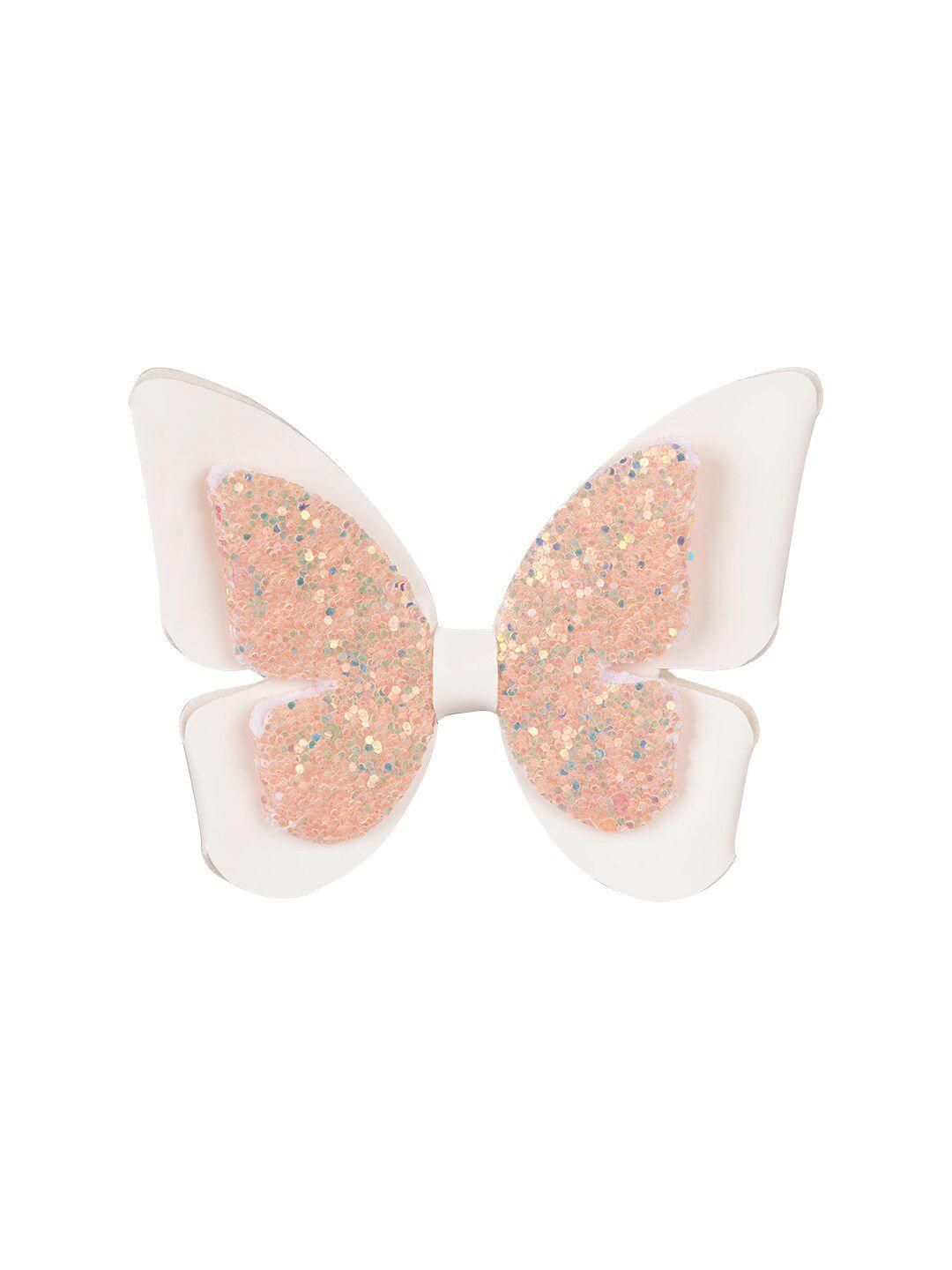aye candy girls peach-coloured & white embellished alligator hair clip
