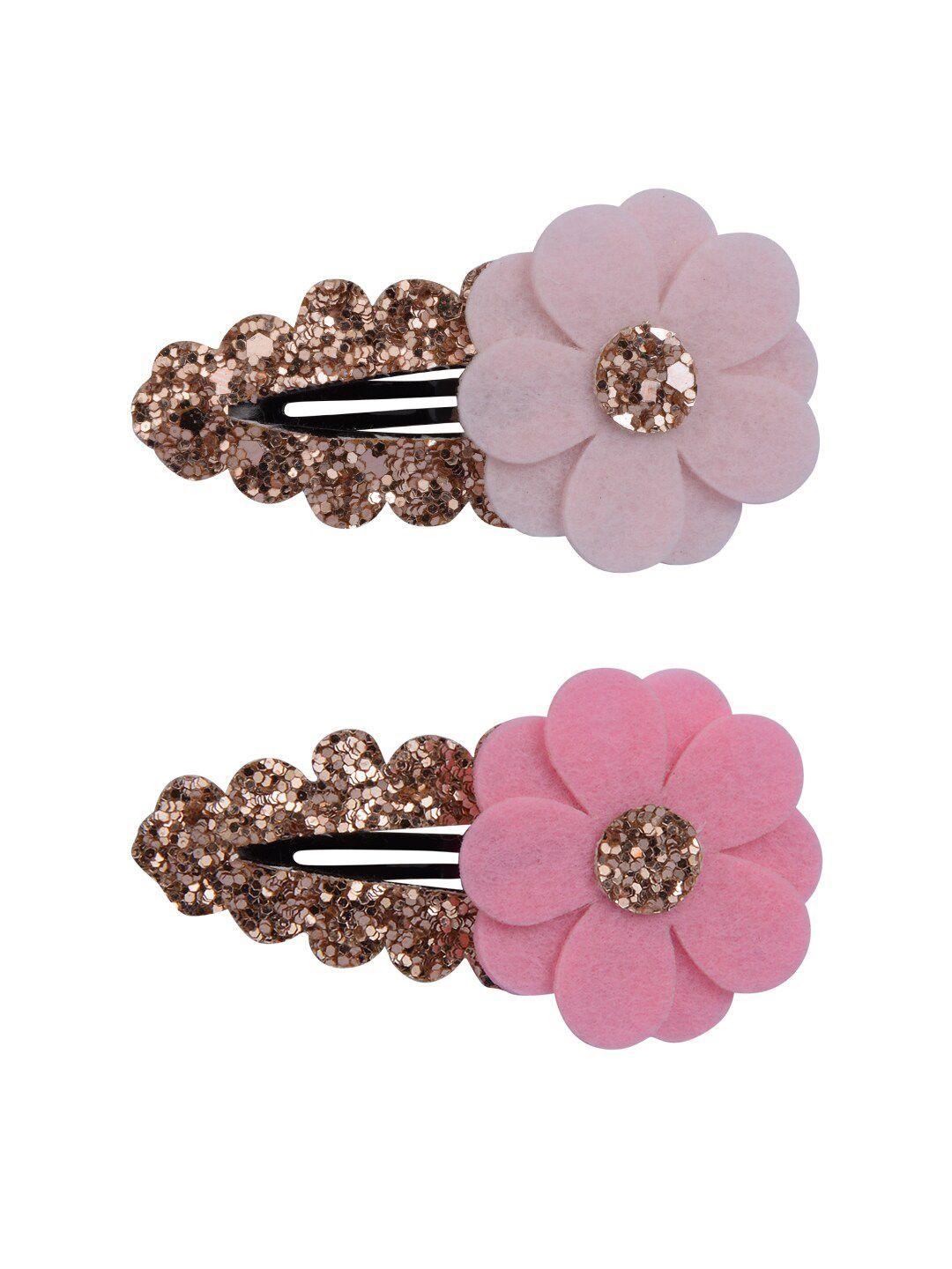 aye candy girls pink & gold-toned set of 2 embellished tic tac hair clip