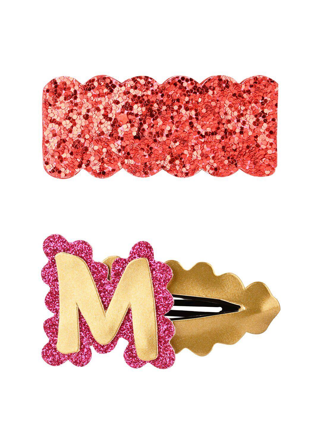 aye candy girls pink & red set of 2 embellished letter m snap up clip set