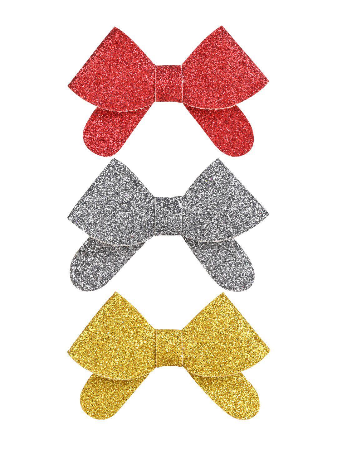 aye candy girls red & gold-toned set of 3 alligator hair clip