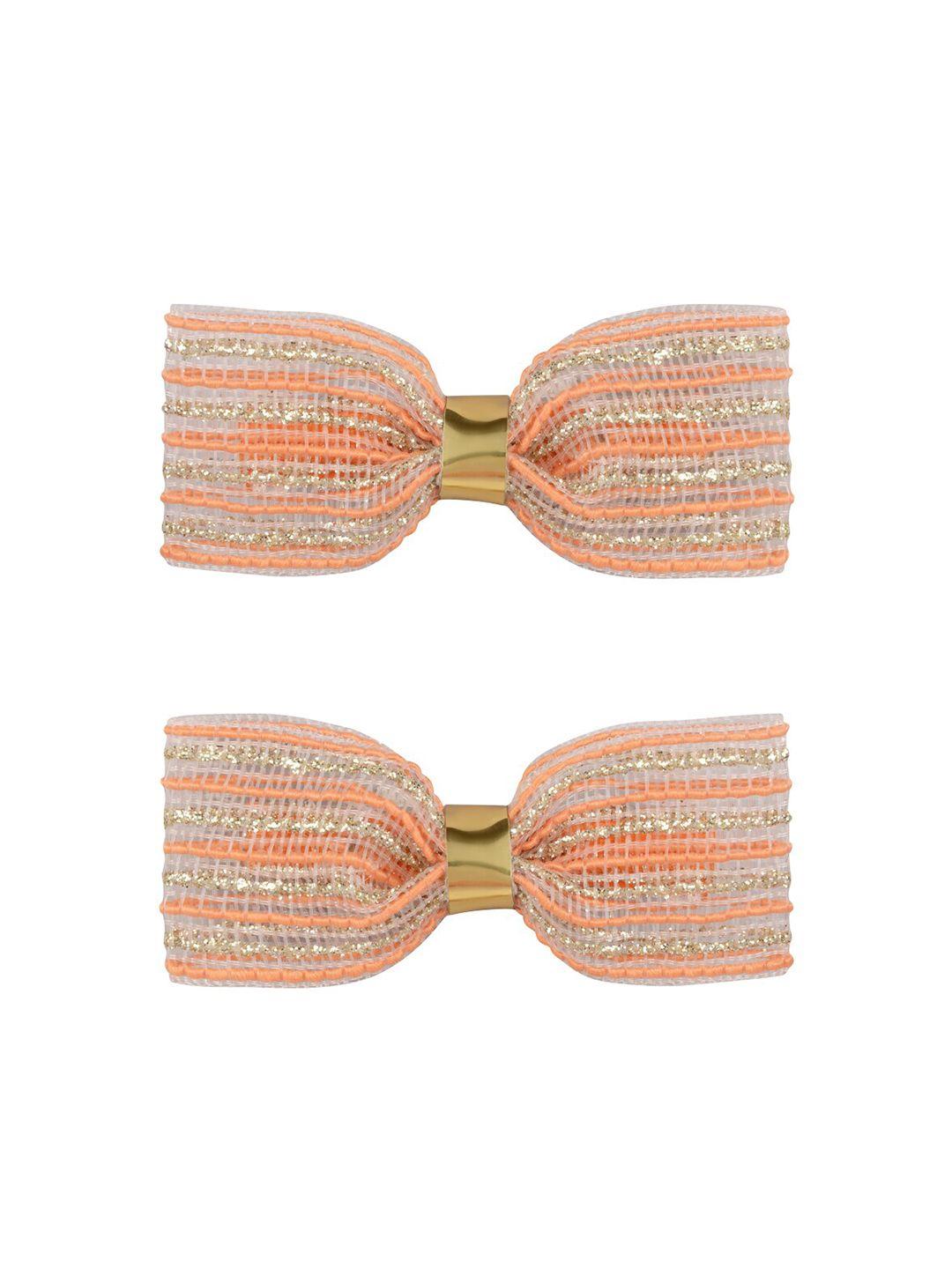 aye candy girls set of 2 peach-coloured & gold-toned embellished alligator hair clip
