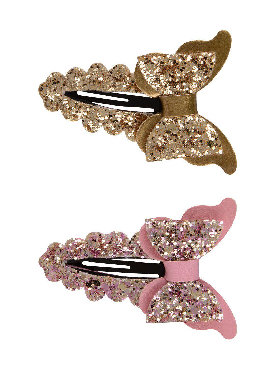 aye candy girls gold-toned & pink set of 2 embellished tic tac hair clip