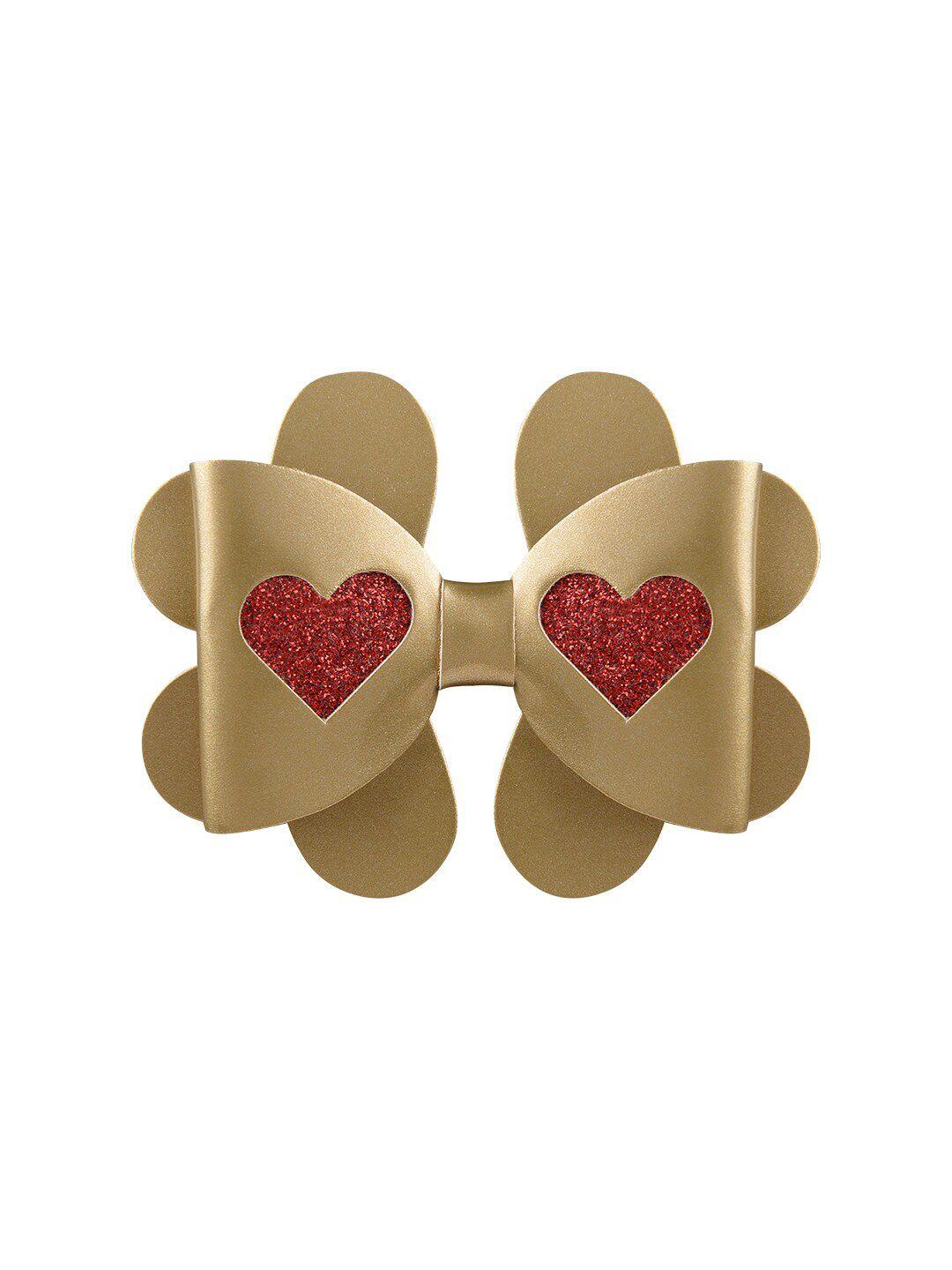 aye candy girls gold-toned & red embellished red heart alligator hair clip
