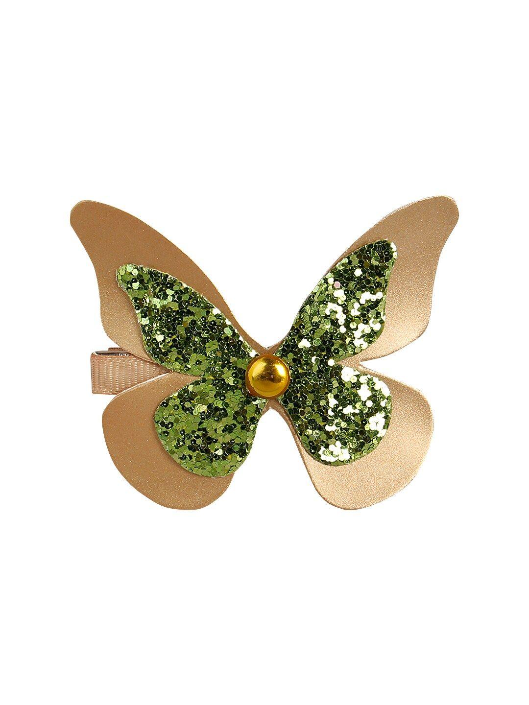 aye candy girls green & gold-toned embellished alligator hair clip