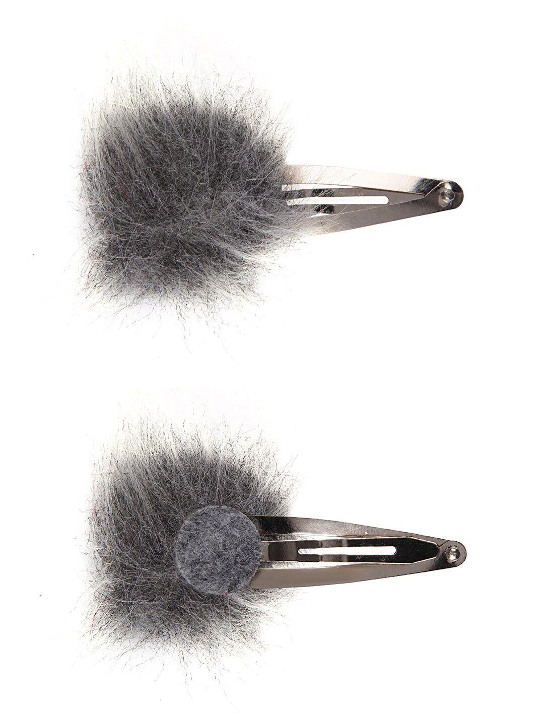 aye candy girls grey set of 2 fur pompom tic tac hair clips