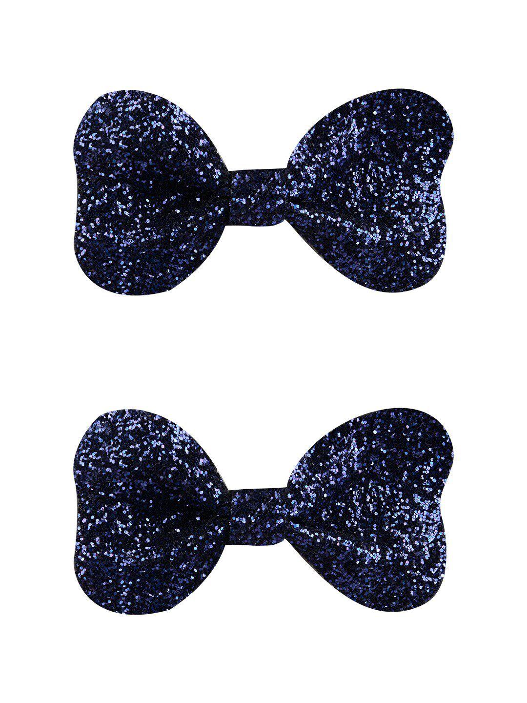 aye candy girls navy blue set of 2 embellished heart shaped bow alligator hair clips