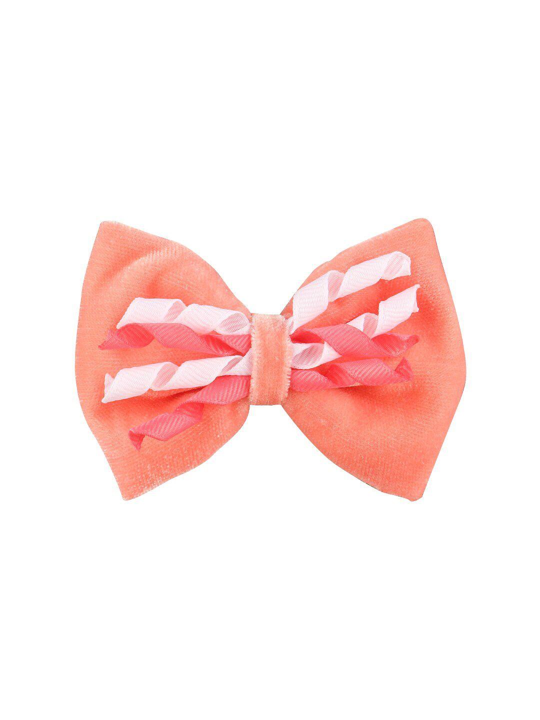 aye candy girls peach-coloured & coral velvet bow hair clip