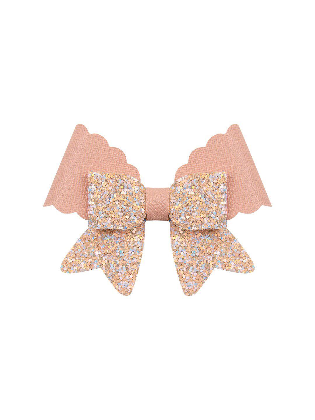 aye candy girls peach-coloured embellished bow alligator hair clip