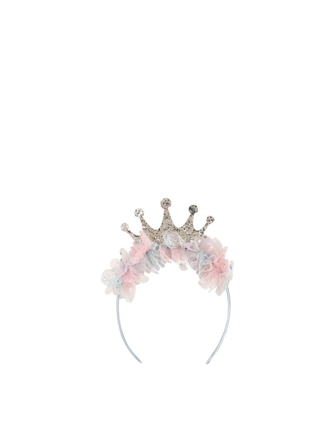 aye candy girls pink & grey embellished rainbow tulle crown hairband