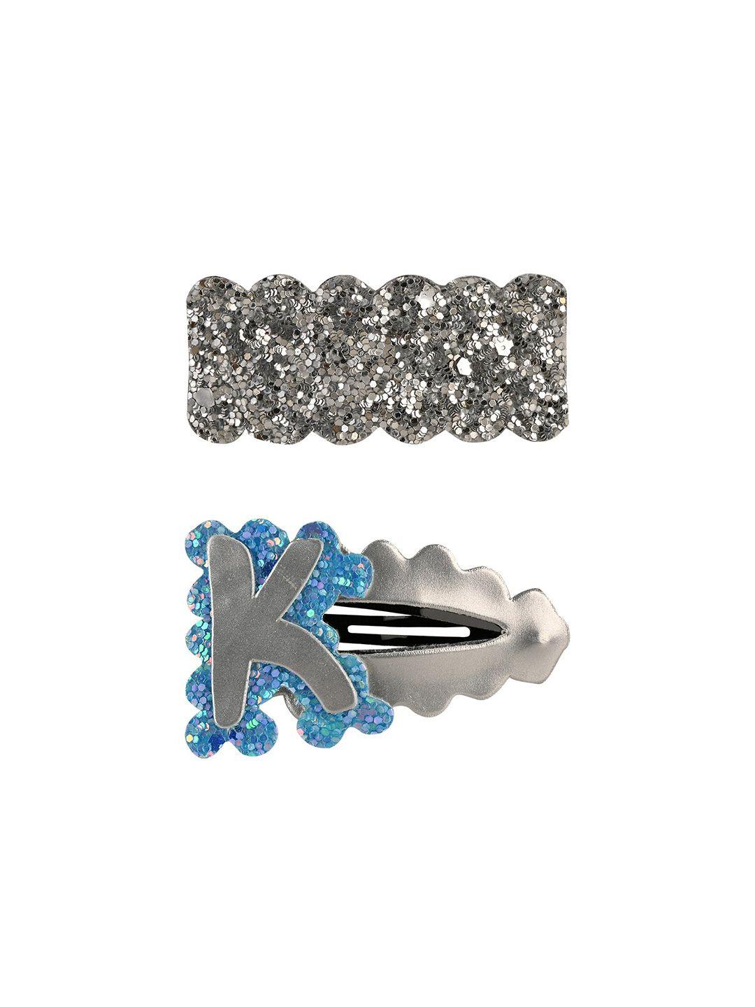aye candy girls set of 2 silver-toned & blue embellished tic tac hair clips