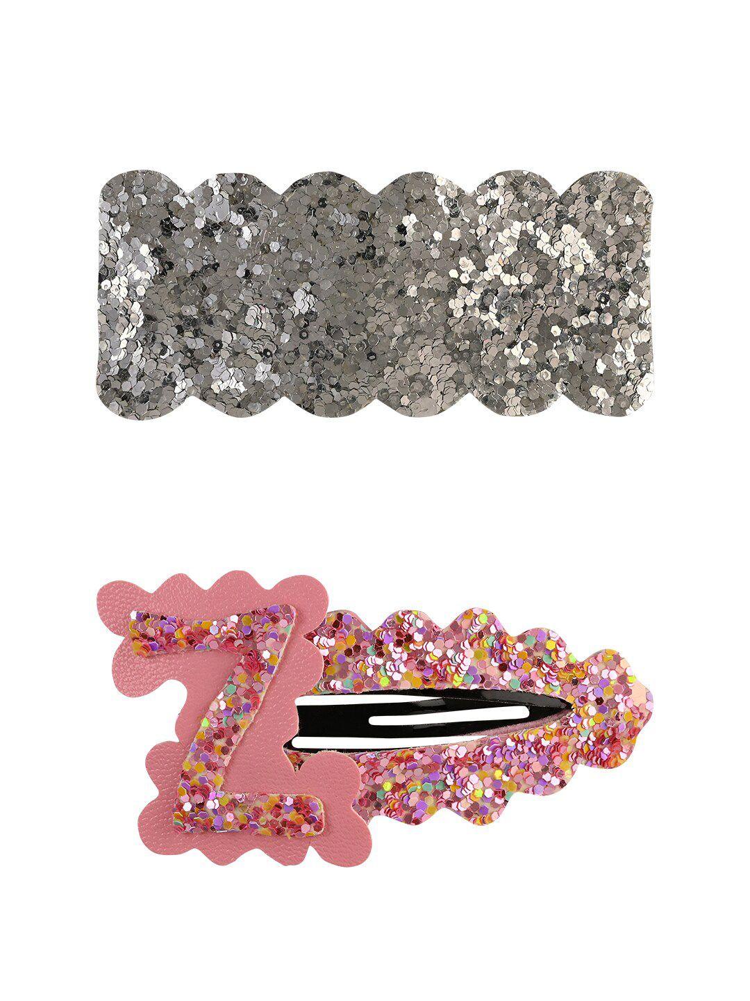 aye candy girls silver-toned & pink set of 2 embellished tic tac hair clip