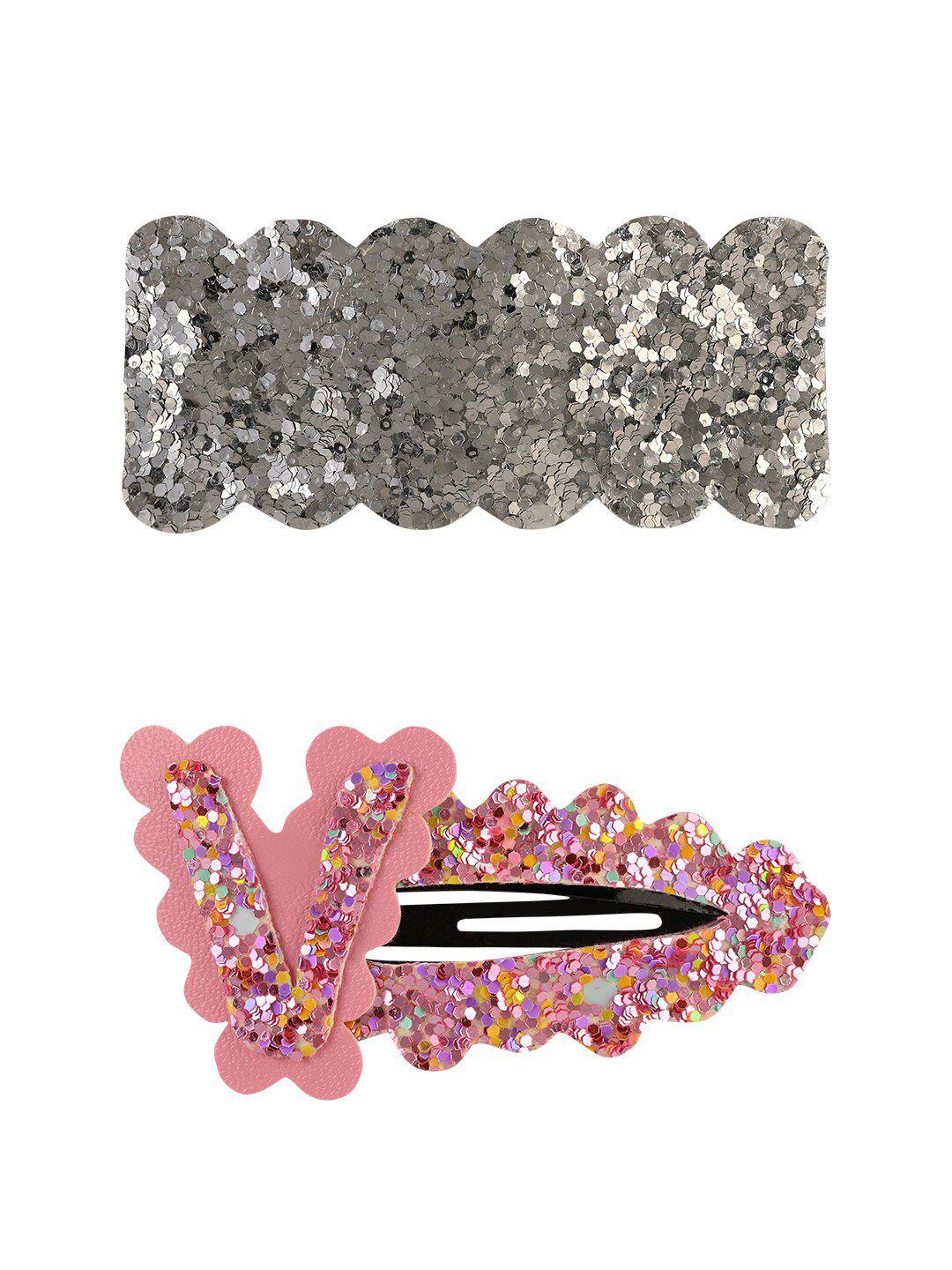 aye candy girls silver-toned & pink set of 2 tic tac hair clip