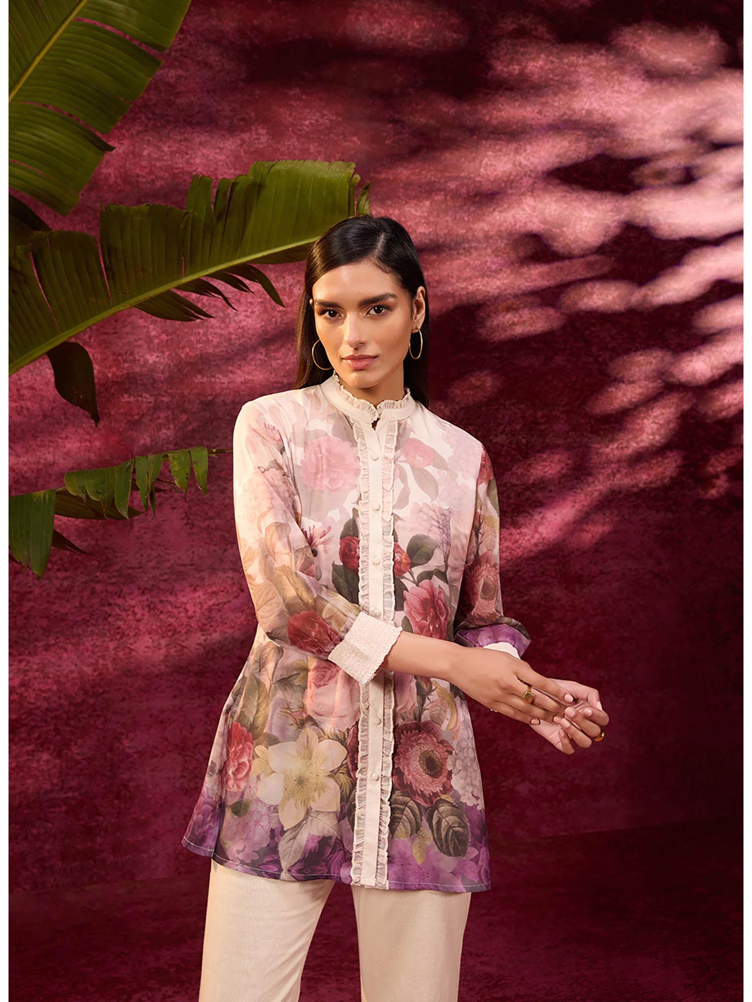 ayeza mauve printed crepe shirt for women