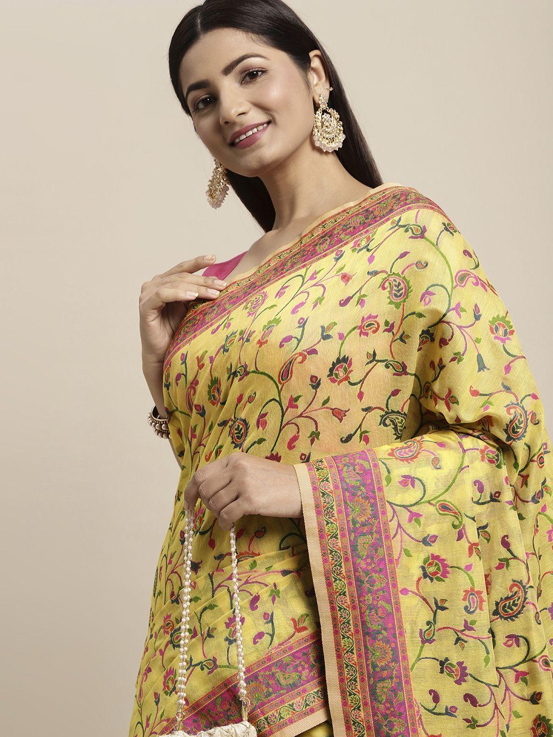 ayka clothings gold-toned floral pure cotton patola saree
