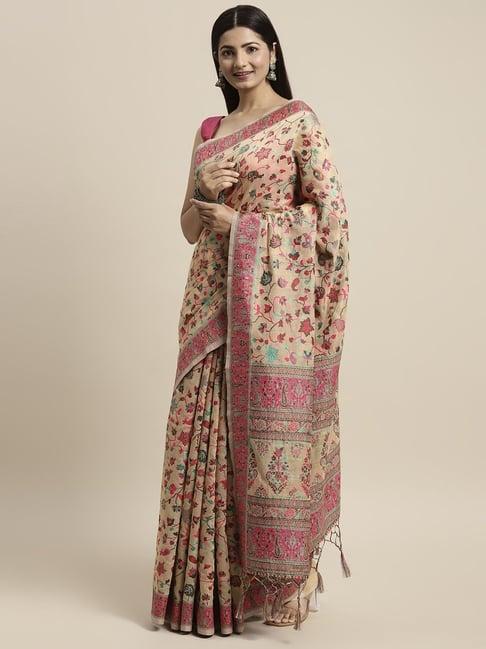 ayka clothings peach cotton woven saree with unstitched blouse