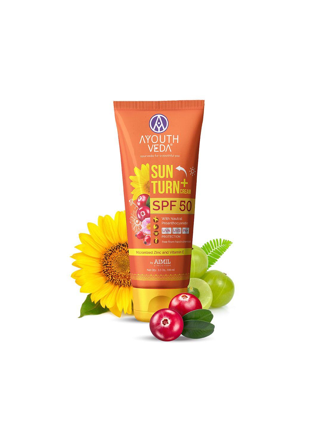 ayouthveda sun turn spf 50+ face cream with vitamin e - 100 g