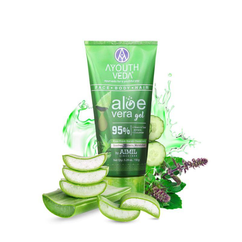 ayouthveda aloe vera gel enriched, with neem and cucumber for face, body & hair, natural & pure gel