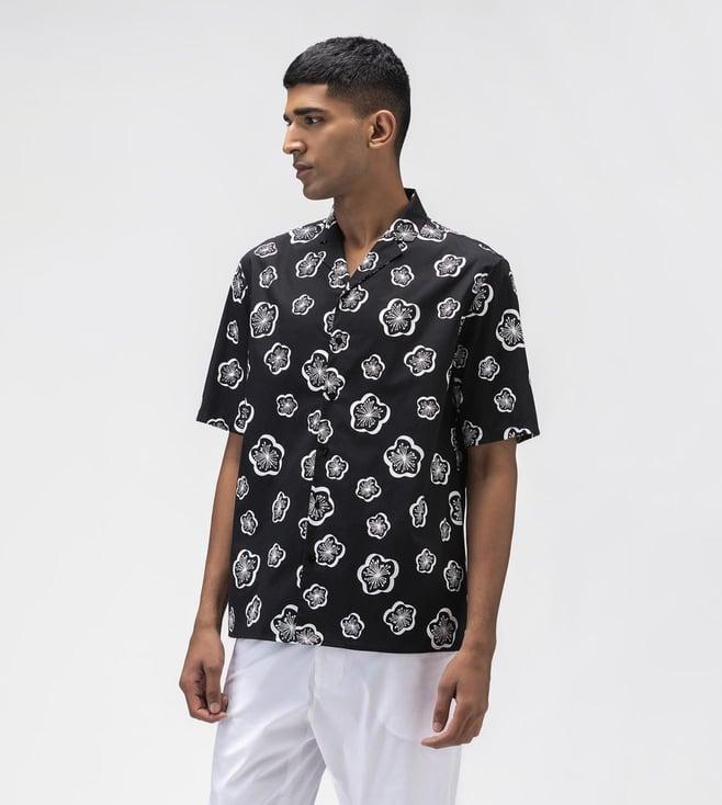 ayurganic black 3d printed mens shirt with cuban collar