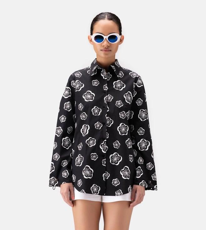 ayurganic black printed womens shirt with adjustable drawstrings