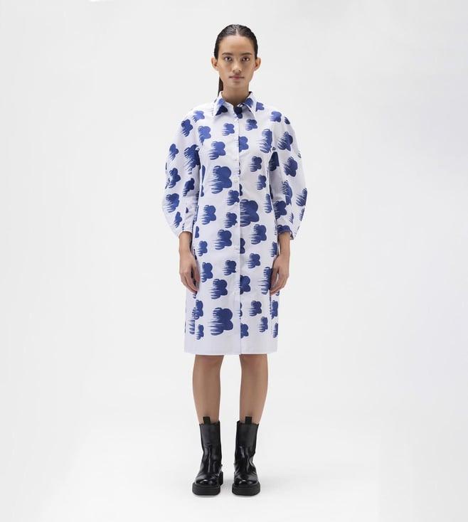 ayurganic blue abstract florals shirt dress