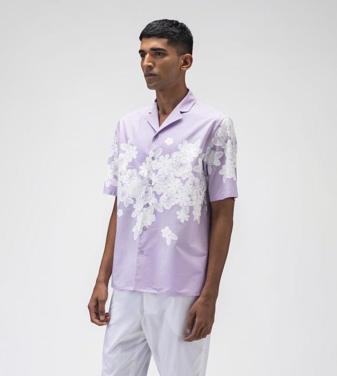 ayurganic lilac full bloom mens shirt with cuban collar