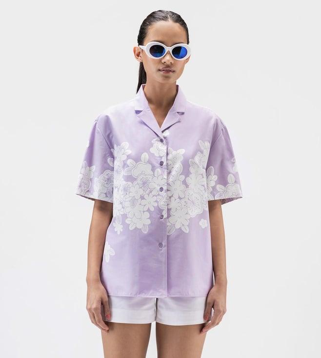 ayurganic lilac full bloom womens shirt with cuban collar