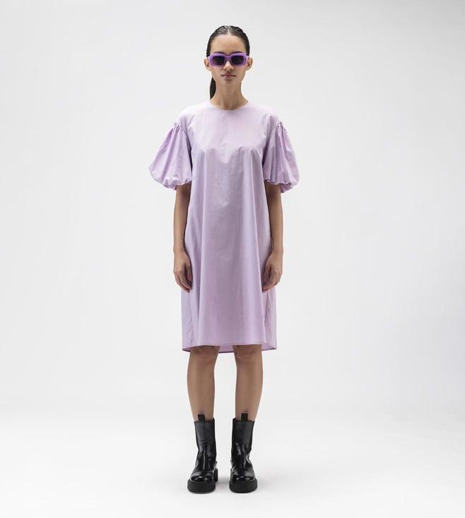 ayurganic lilac round neck dress with balloon sleeves