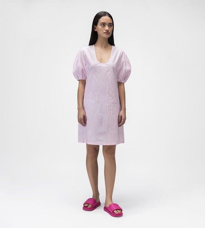 ayurganic pink dress with asymettrical printed stripes