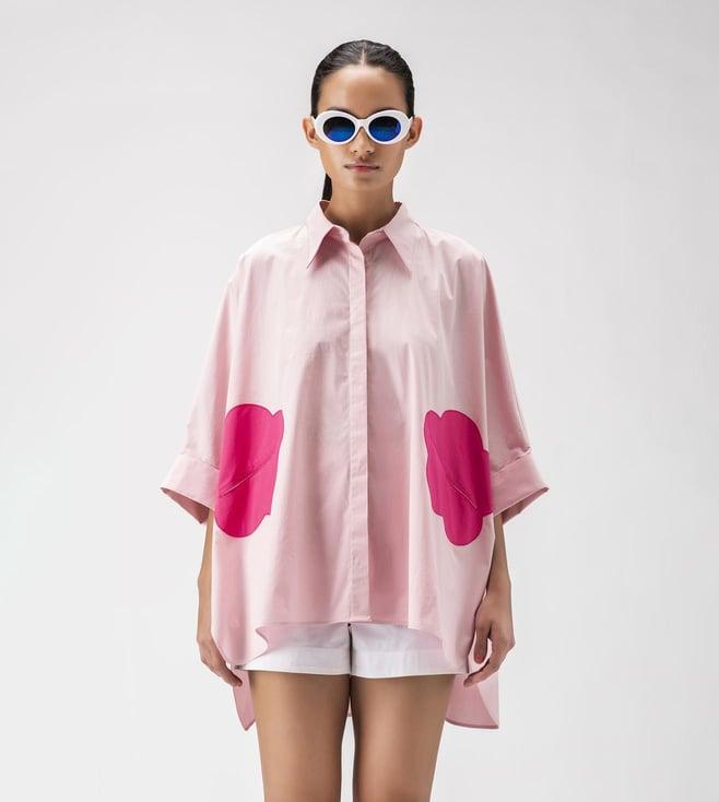ayurganic pink floral applique women oversized shirt